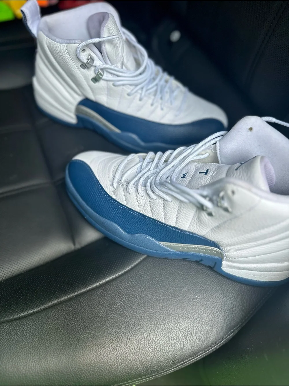 Jordan 12  White and Blue High-Top Sneakers